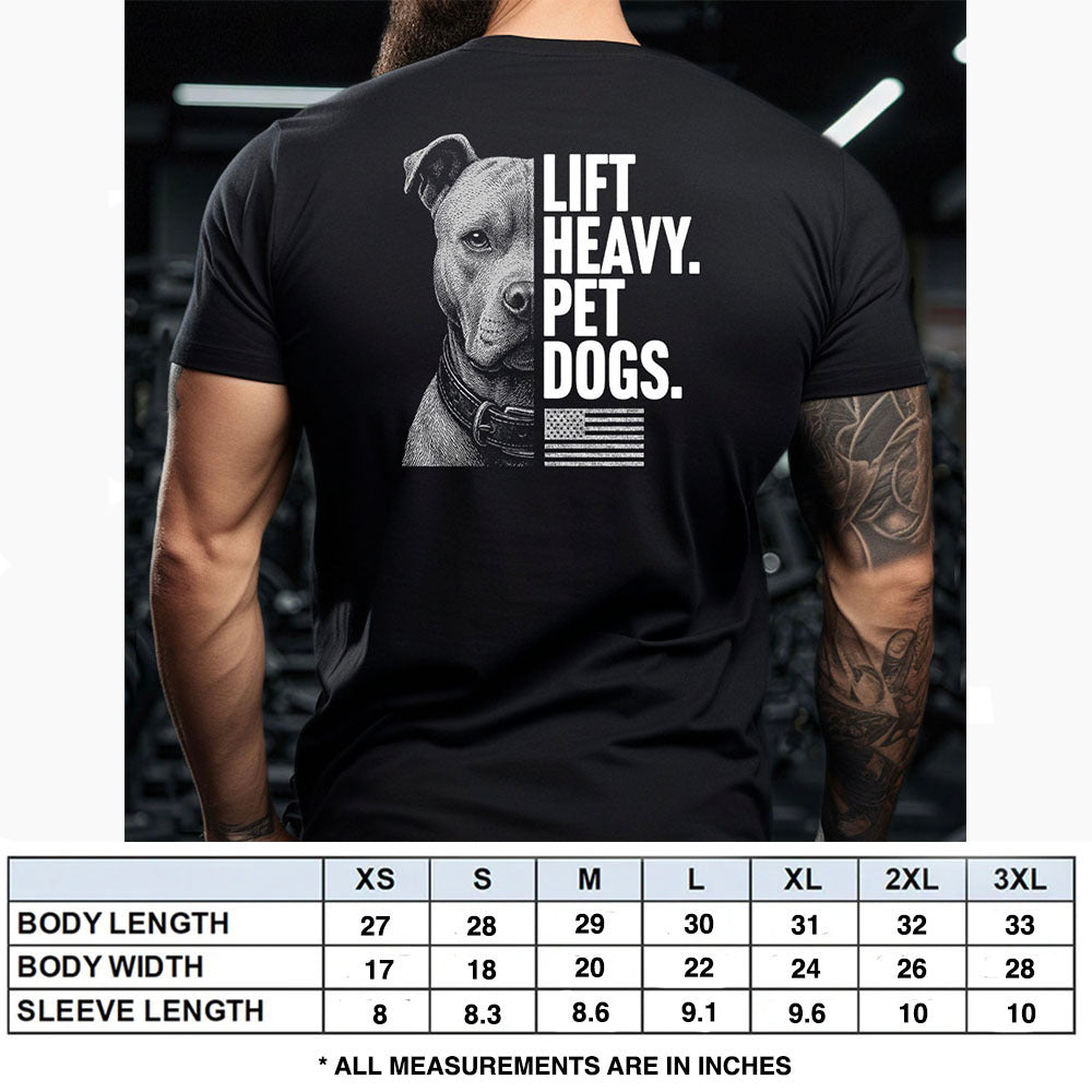 Hero Company Men&#39;s Lift Heavy. Pet Dogs. Pit Bull Black Tee - Helps Pair Veterans With A Service Dog or Shelter Dog