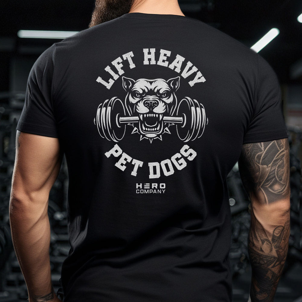 Hero Company Men's Lift Heavy Pet Dogs Pit Black Tee - Helps Pair Veterans With A Service Dog or Shelter Dog