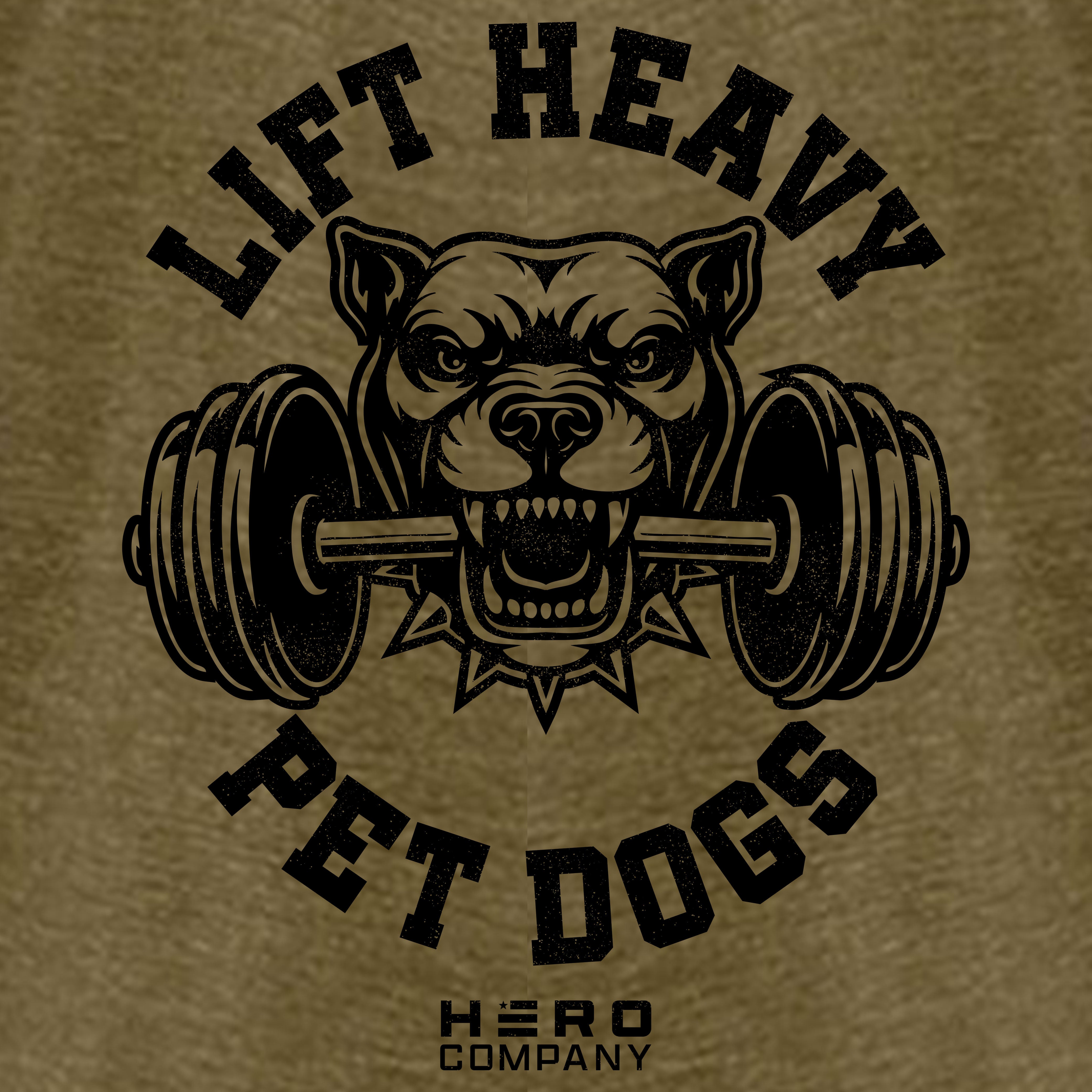 Hero Company Men's Lift Heavy Pet Dogs Pit Military Green Tee - Helps Pair Veterans With A Service Dog or Shelter Dog
