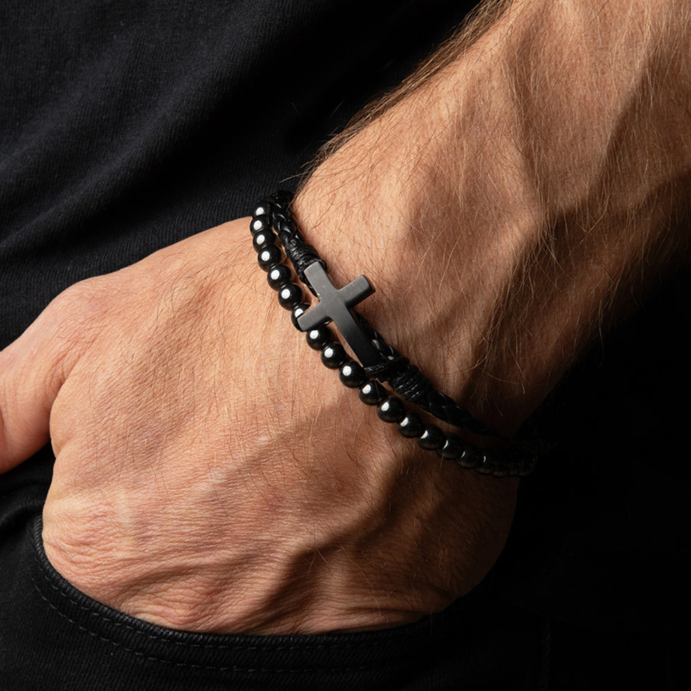 FIDES Cross Leather & Magnetic Titanium Bead Bracelet: Helps Pair Veterans With A Service Dog Or Shelter Dog
