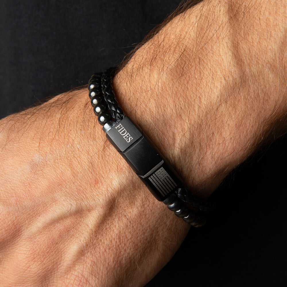 FIDES Cross Leather & Magnetic Titanium Bead Bracelet: Helps Pair Veterans With A Service Dog Or Shelter Dog