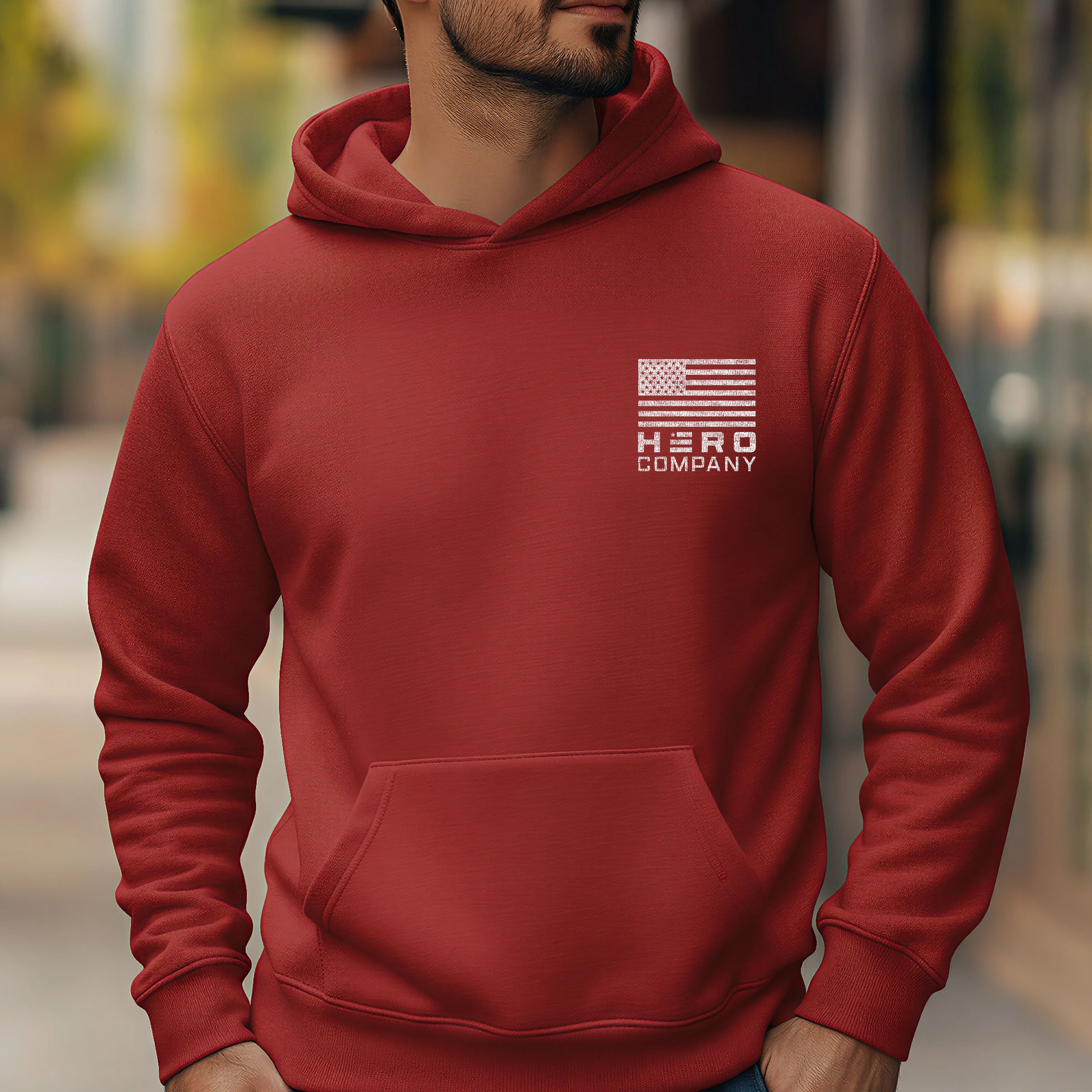 Hero Company Men's R.E.D. Red Premium Hoodie - Helps Pair Veterans With A Service Dog or Shelter Dog