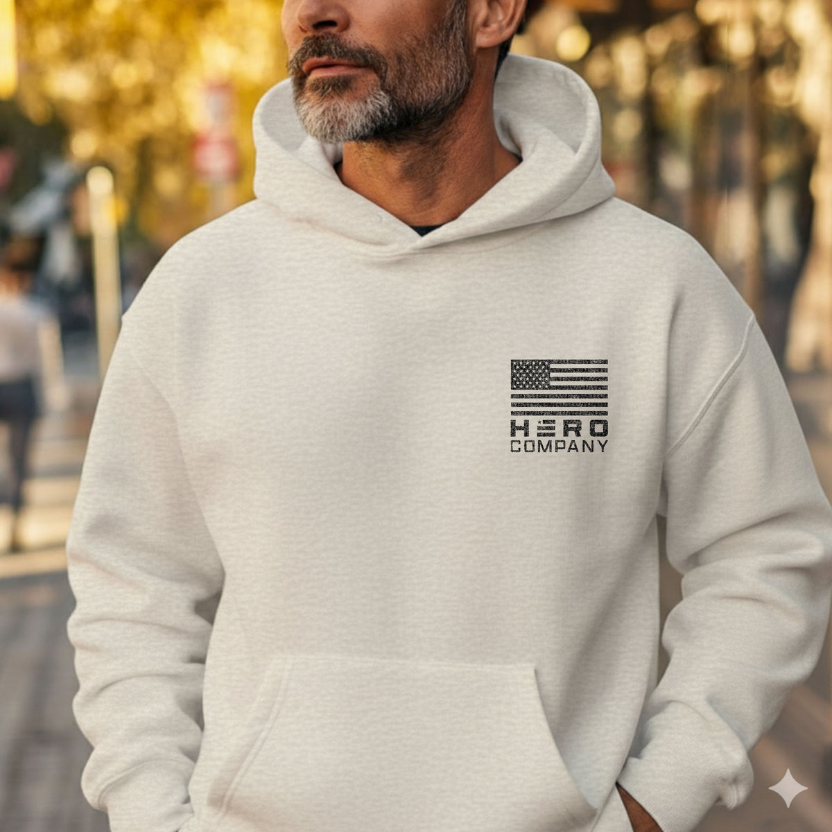 Hero Company Men&#39;s Dogs &amp; Freedom White Premium Hoodie - Helps Pair Veterans With A Service Dog or Shelter Dog