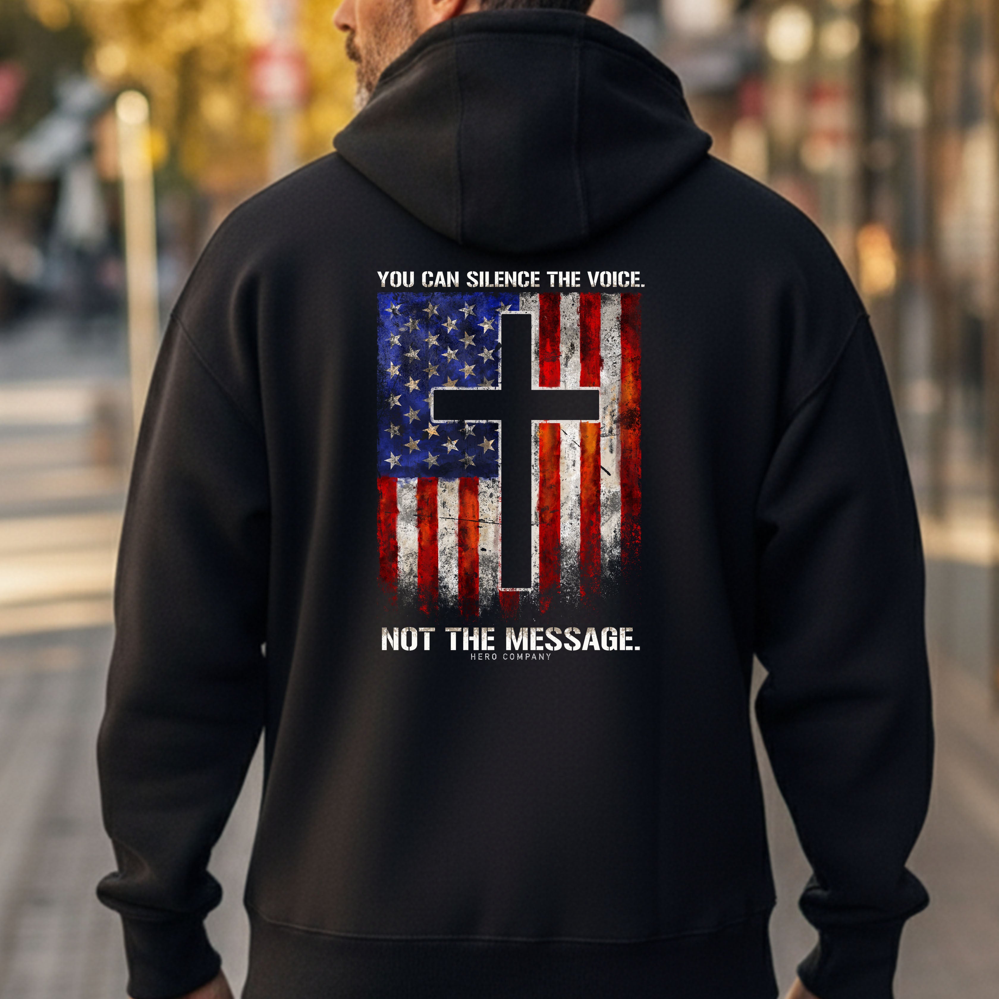 Hero Company Men's You Can Silence The Voice Black Premium Hoodie - Helps Pair Veterans With A Service Dog or Shelter Dog