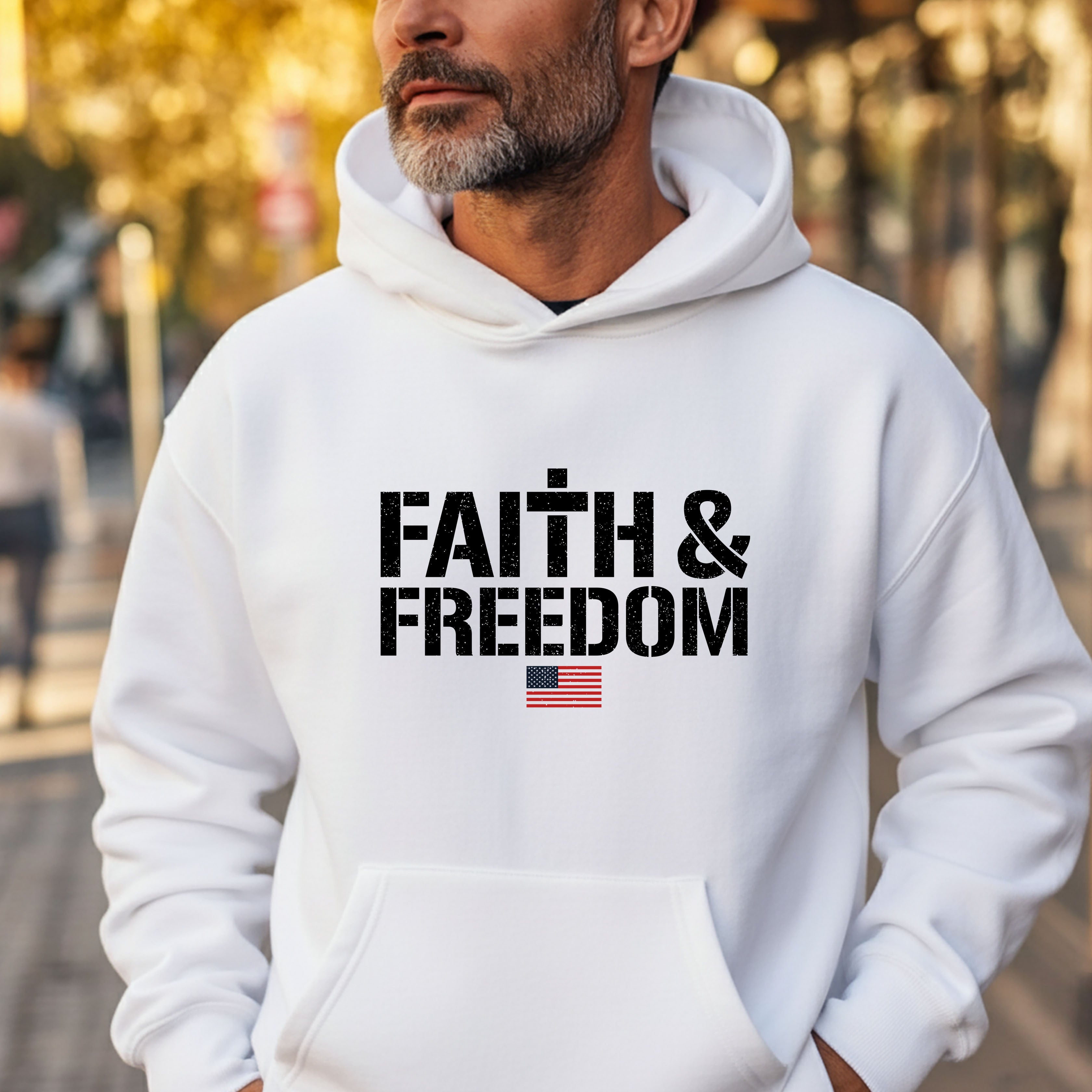 Hero Company Men's Faith & Freedom White Premium Hoodie - Helps Pair Veterans With A Service Dog or Shelter Dog