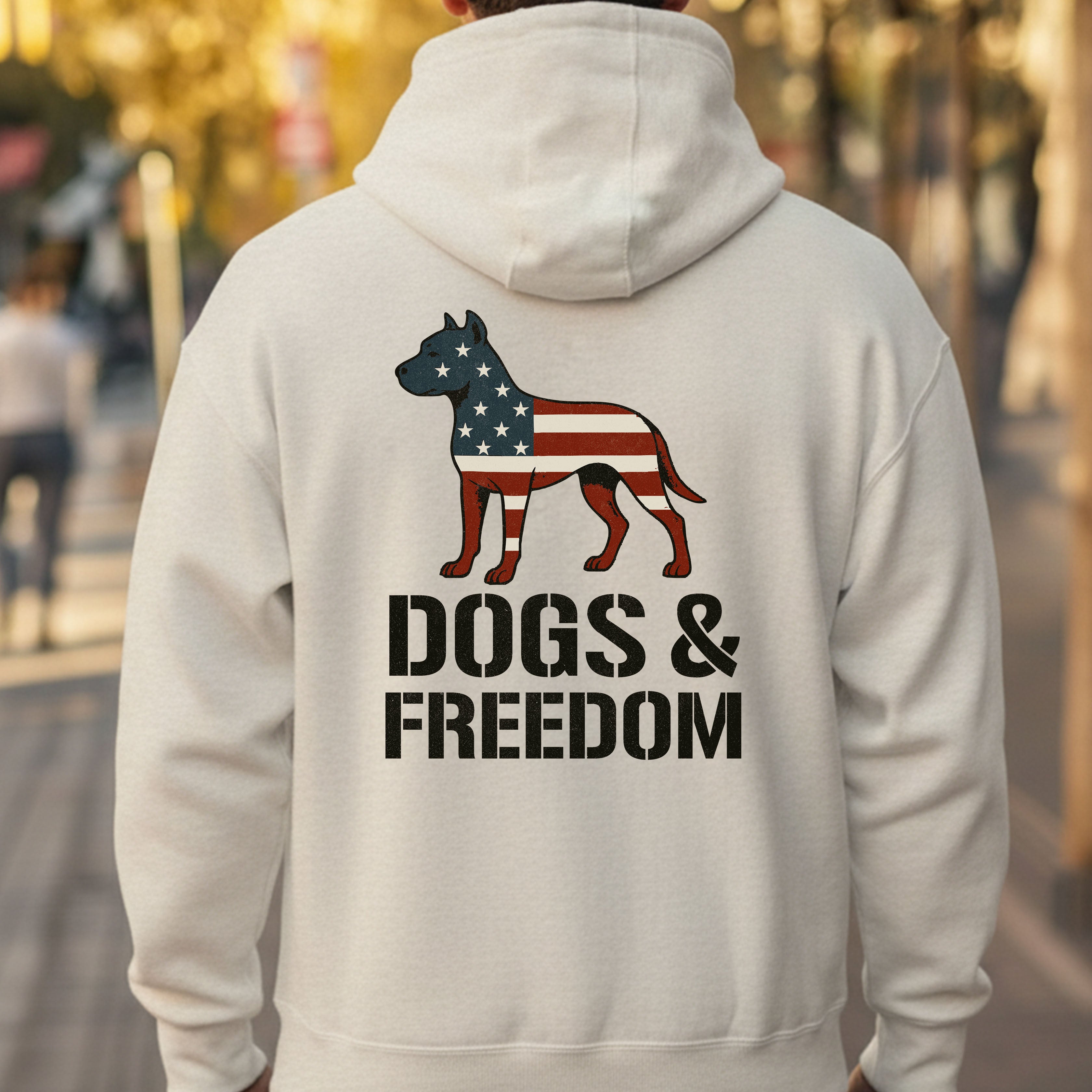 Hero Company Men's Dogs & Freedom White Premium Hoodie - Helps Pair Veterans With A Service Dog or Shelter Dog