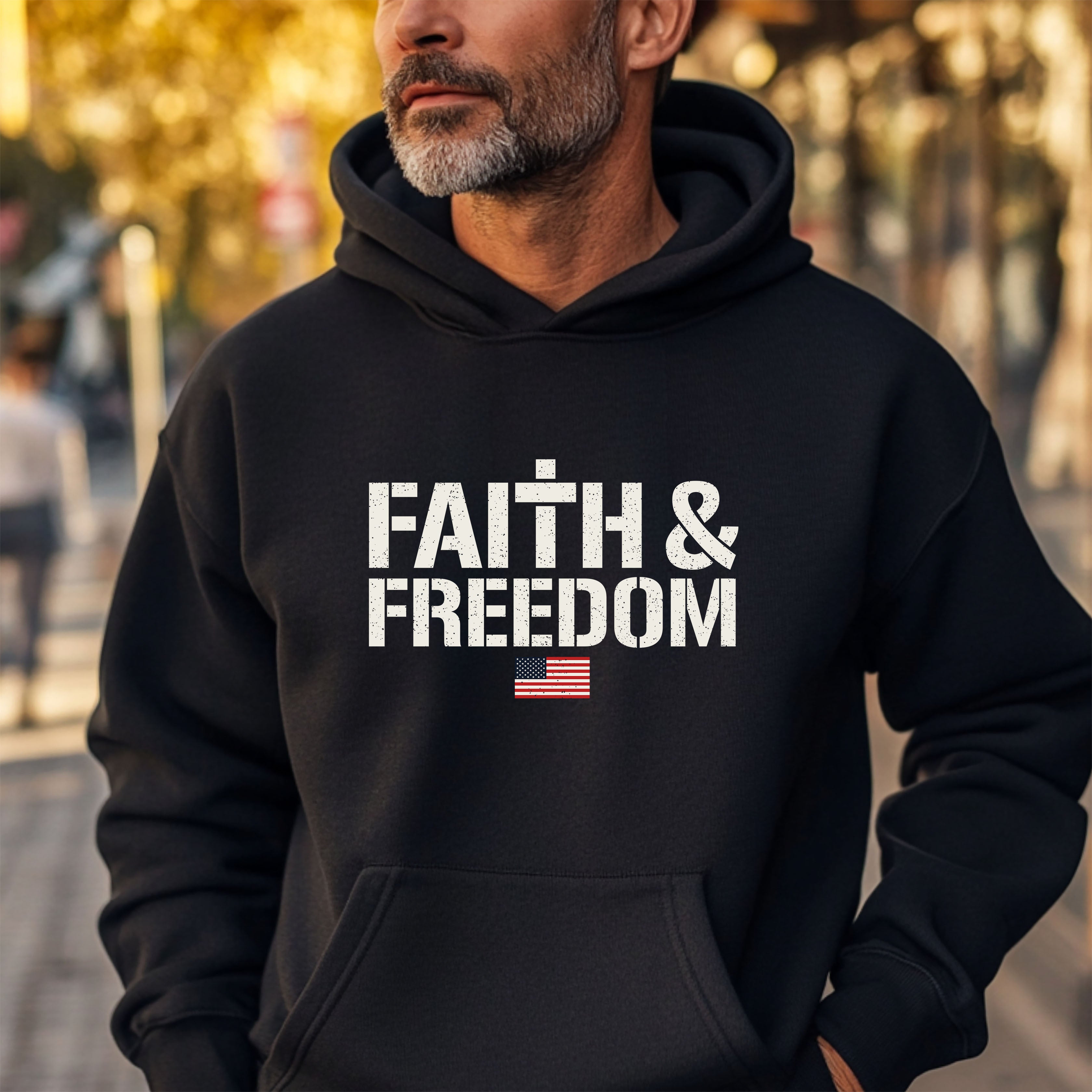 Hero Company Men's Faith & Freedom Black Premium Hoodie - Helps Pair Veterans With A Service Dog or Shelter Dog