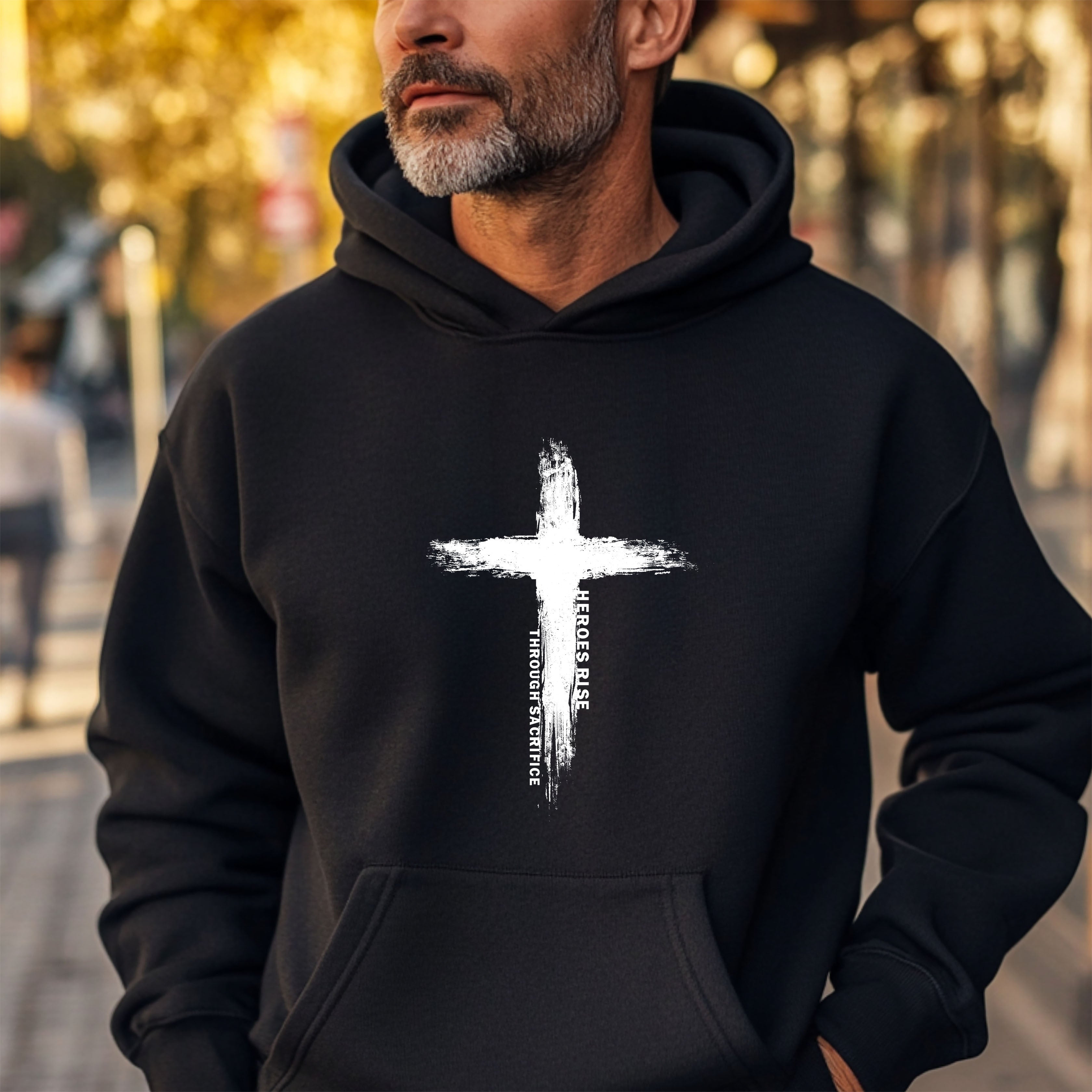 Hero Company Men's Heroes Rise Through Sacrifice Black Premium Hoodie - Helps Pair Veterans With A Service Dog or Shelter Dog