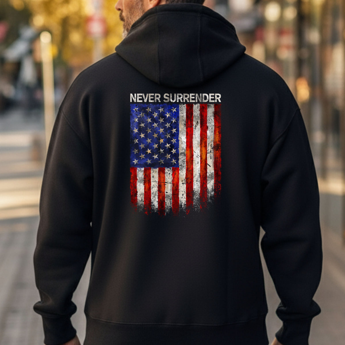 Hero Company Men&#39;s Never Surrender Black Premium Hoodie - Helps Pair Veterans With A Service Dog or Shelter Dog