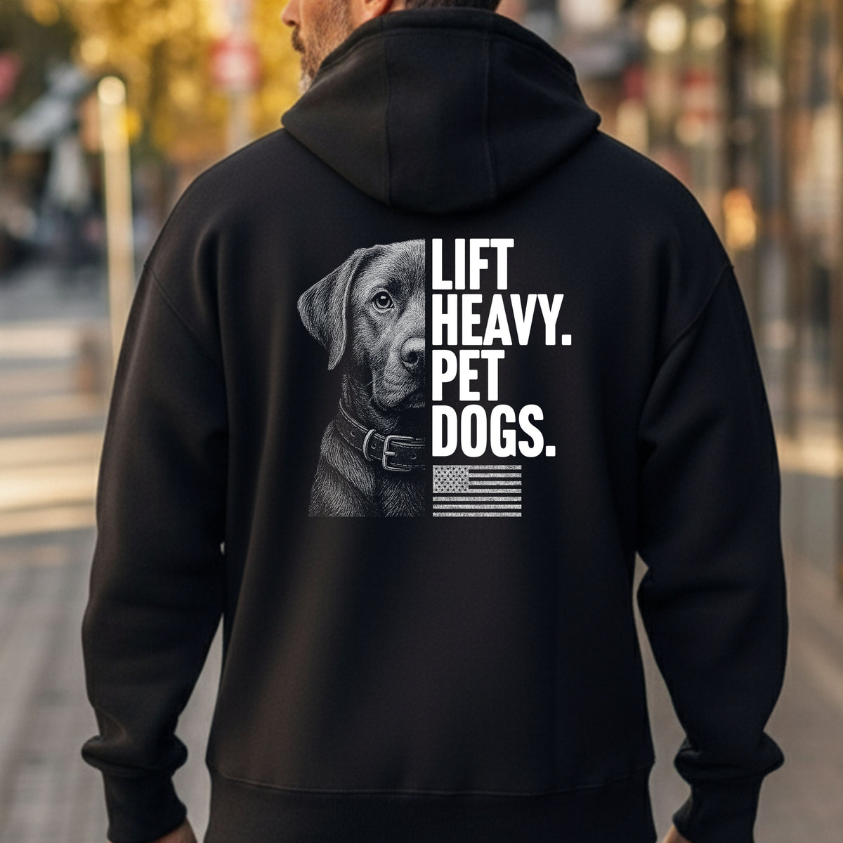 Hero Company Men&#39;s Lift Heavy. Pet Dogs Lab Black Premium Hoodie - Helps Pair Veterans With A Service Dog or Shelter Dog