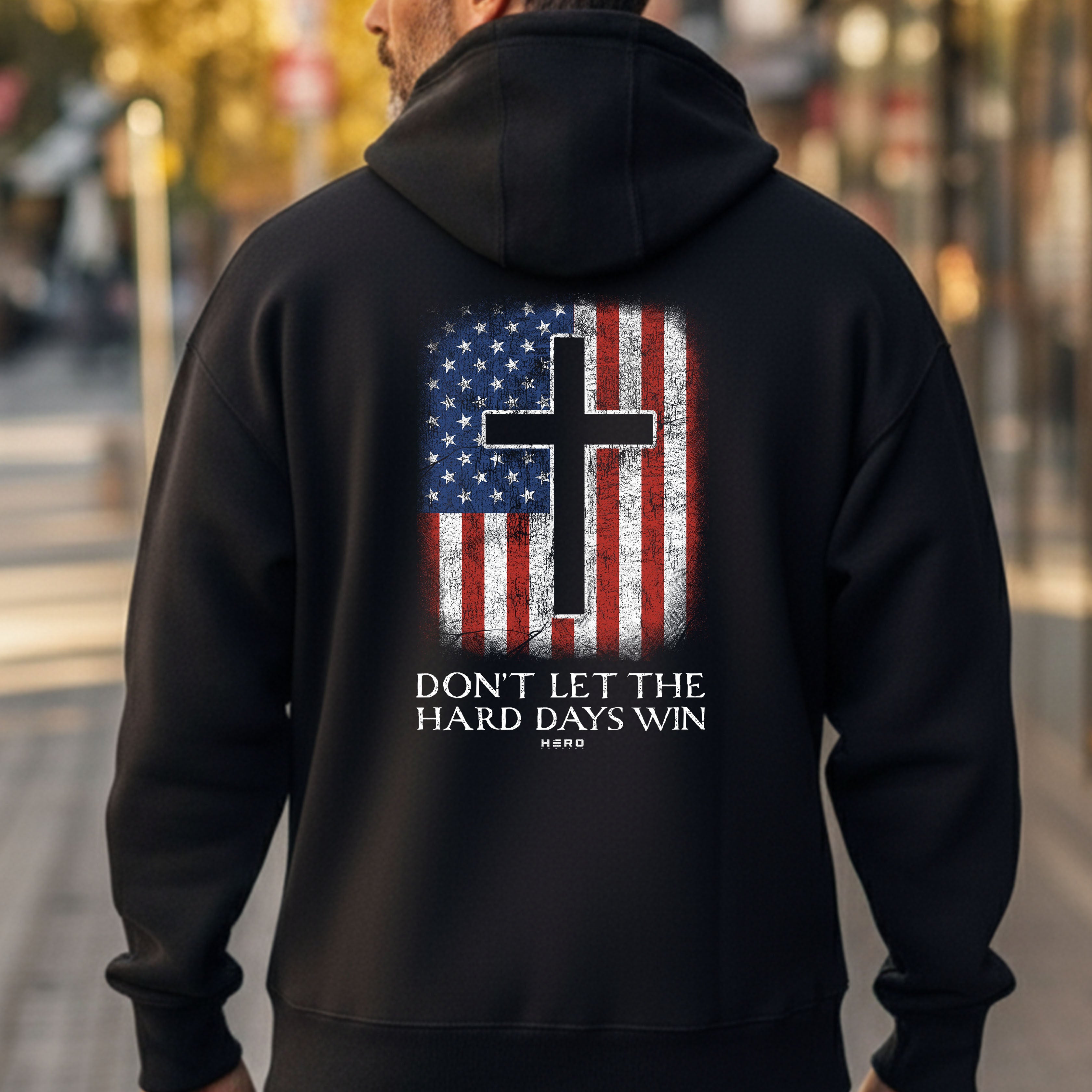 Hero Company Men's Don't Let The Hard Days Win Black Premium Hoodie - Helps Pair Veterans With A Service Dog or Shelter Dog