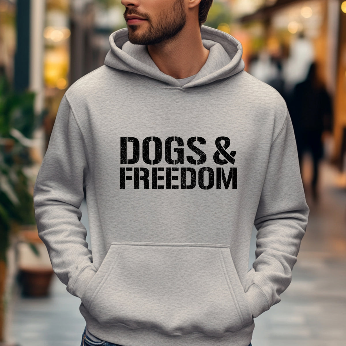 Hero Company Men&#39;s Dogs &amp; Freedom Heather Grey Premium Hoodie