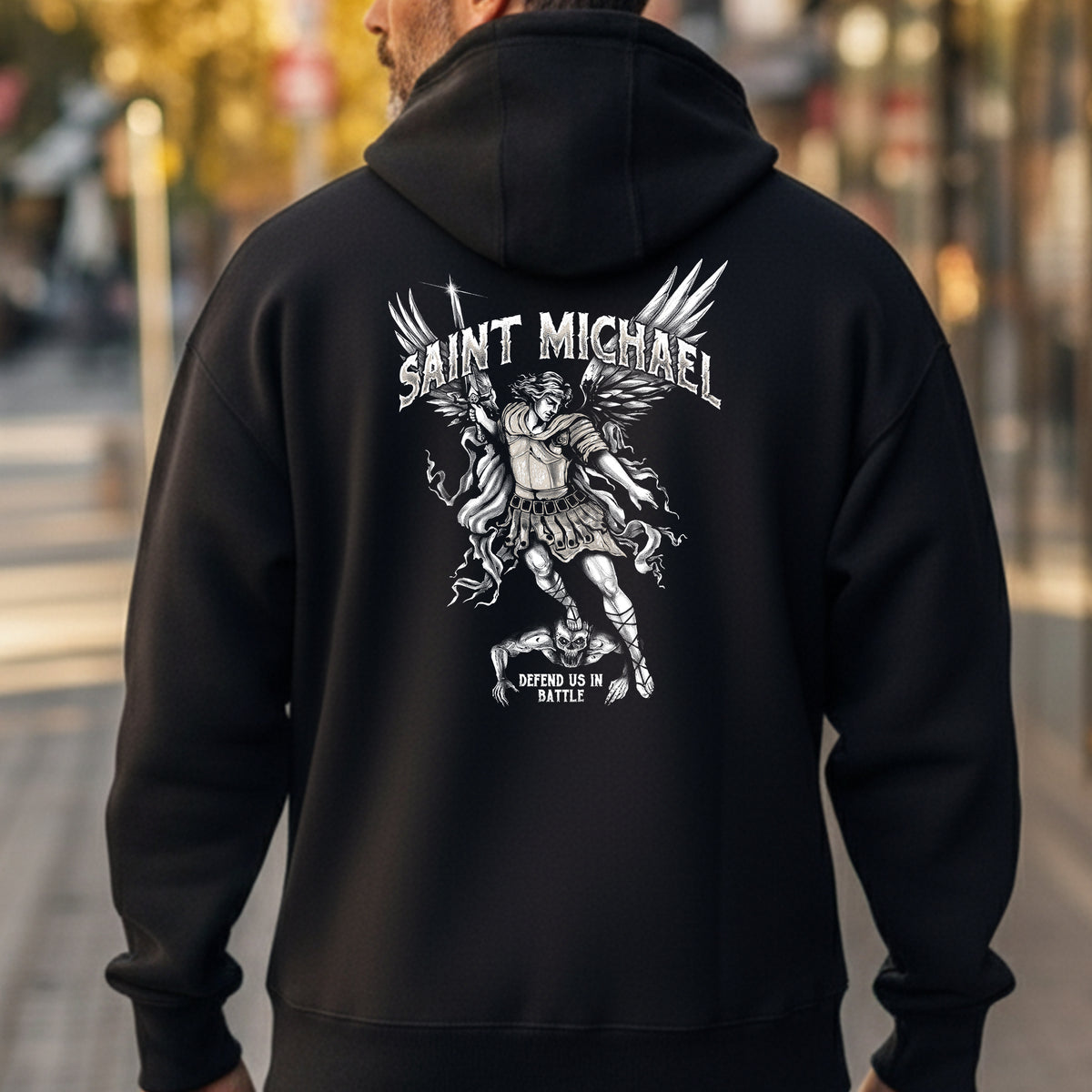Hero Company Men&#39;s Saint Michael Defend Us In Battle Black Premium Hoodie
