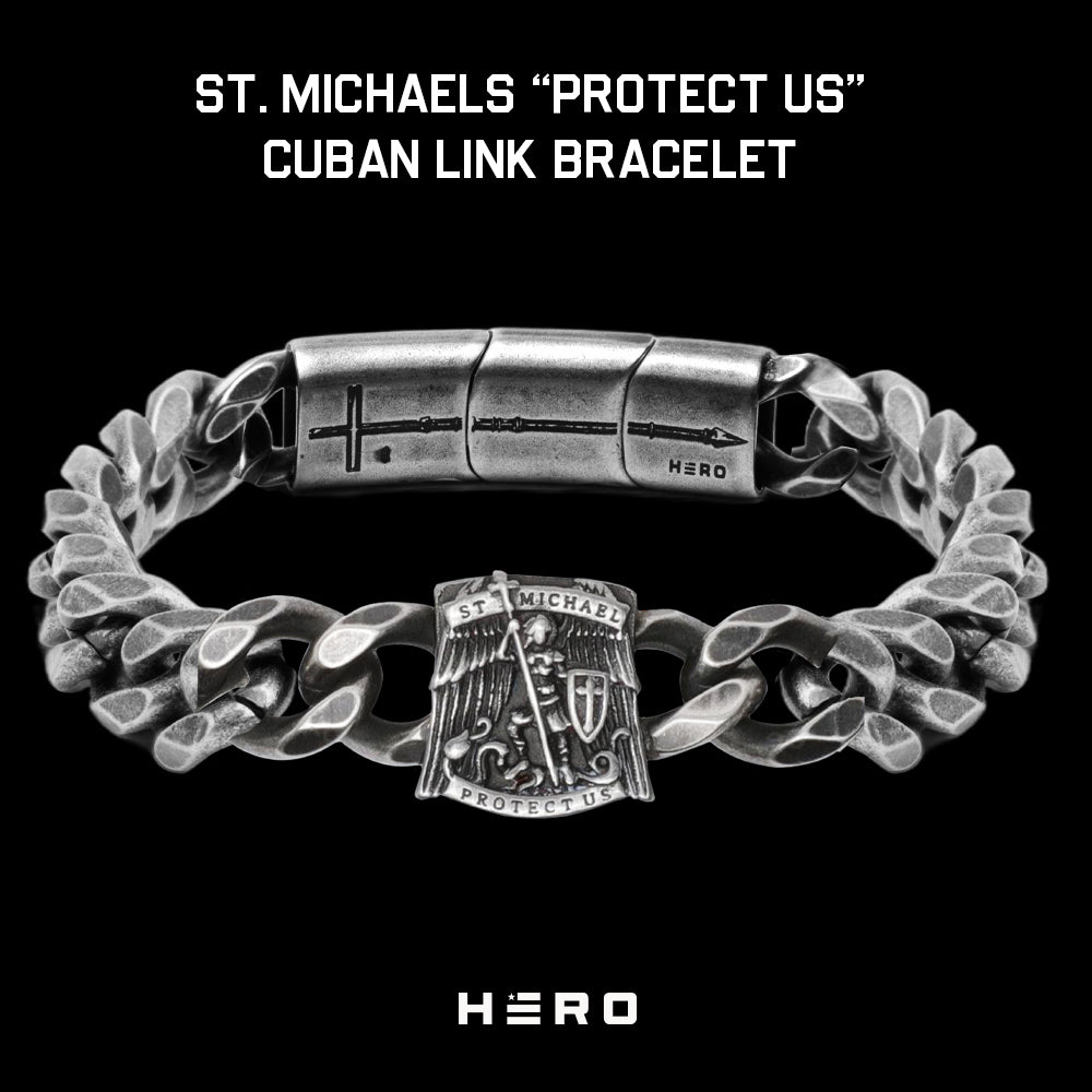 Levi & Roy- St. Michael's 'Protect Us' Cuban Link Bracelet: Helps Pair Veterans With A Service Dog Or Shelter Dog