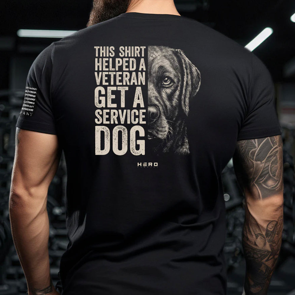 Hero Company Men's This Shirt Helped A Veteran Get A Service Dog Black Tee - Helps Pair Veterans With A Service Dog or Shelter Dog