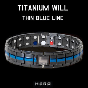 Titanium Will Thin Blue Line Magnetic Bracelet:  Helps Pair Retired Police Officers With A Service Dog Or Shelter Dog