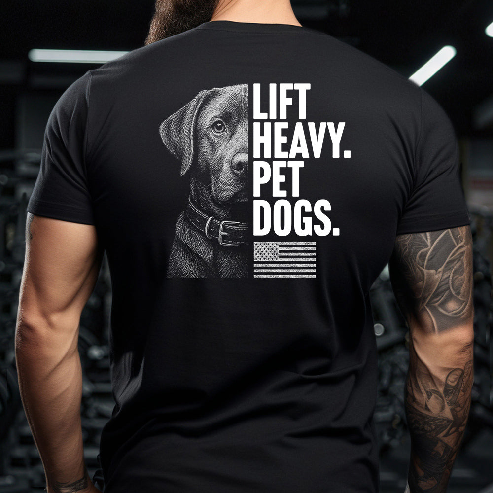 Hero Company Men's Lift Heavy. Pet Dogs. Lab Black Tee - Helps Pair Veterans With A Service Dog or Shelter Dog