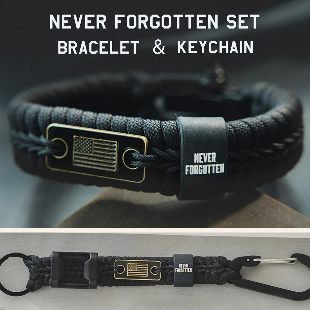 Never Forgotten Black Paracord Bracelet With Matching Keychain