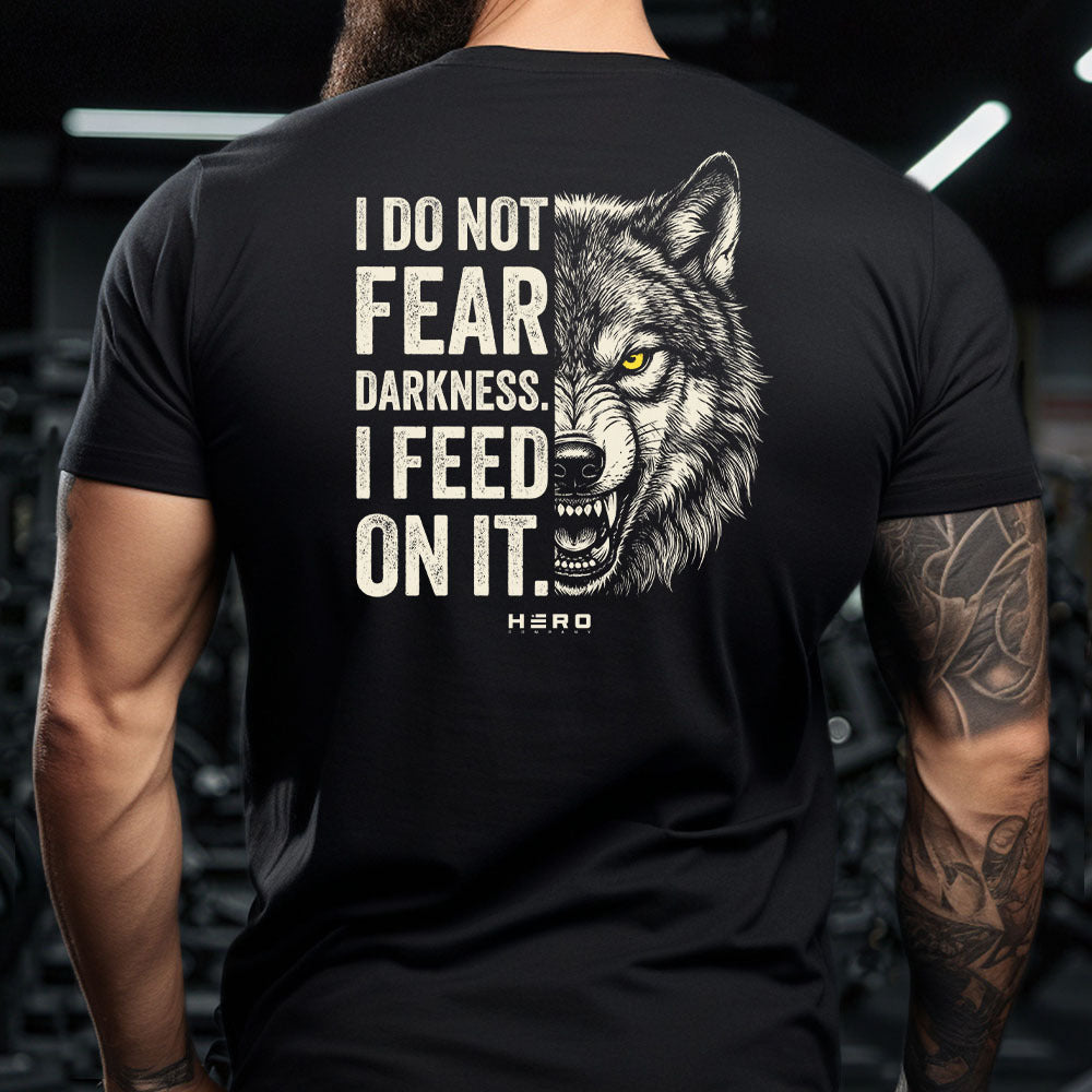Hero Company Men's I Do Not Fear Darkness Black Tee - Helps Pair Veterans With A Service Dog or Shelter Dog