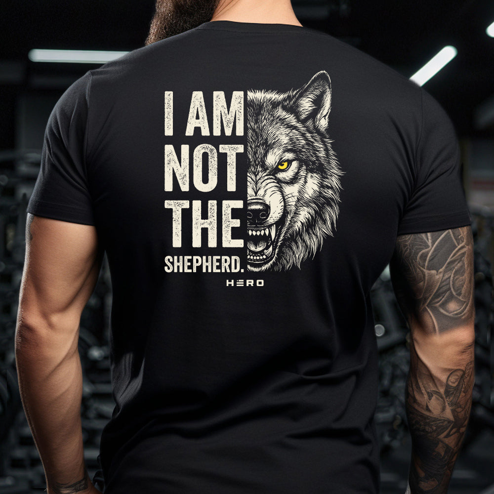 Hero Company Men's I Am Not The Shepherd Black Tee - Helps Pair Veterans With A Service Dog or Shelter Dog