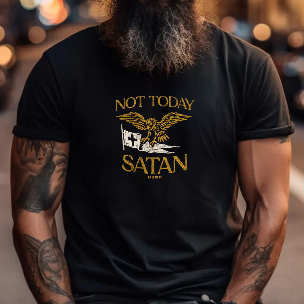 Hero Company Men's Not Today Satan Black Tee - Helps Pair Veterans With A Service Dog or Shelter Dog
