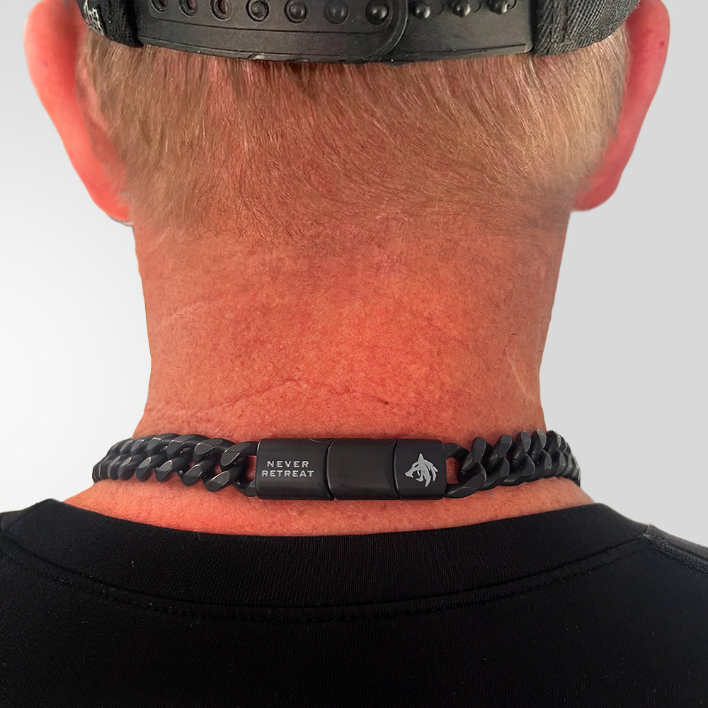 Never Retreat Alpha Wolf Cuban Link Necklace: Helps Pair Veterans With A Service Dog Or Shelter Dog