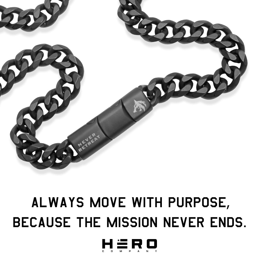 Never Retreat Alpha Wolf Cuban Link Necklace: Helps Pair Veterans With A Service Dog Or Shelter Dog