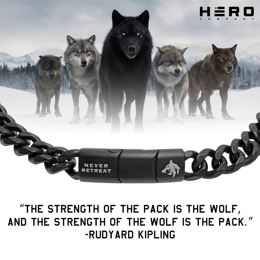 Never Retreat Alpha Wolf Cuban Link Necklace: Helps Pair Veterans With A Service Dog Or Shelter Dog