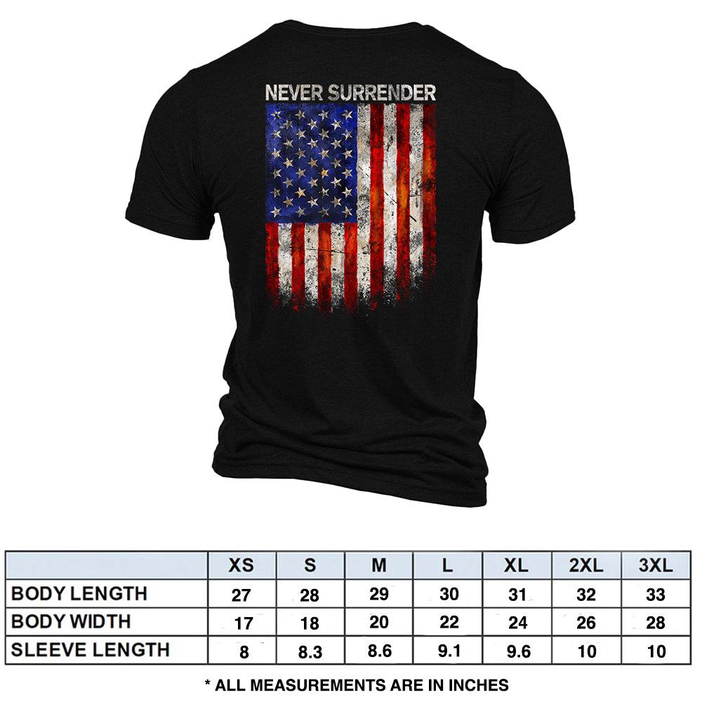 Hero Company Men's Never Surrender Black Tee - Helps Pair Veterans With A Service Dog or Shelter Dog