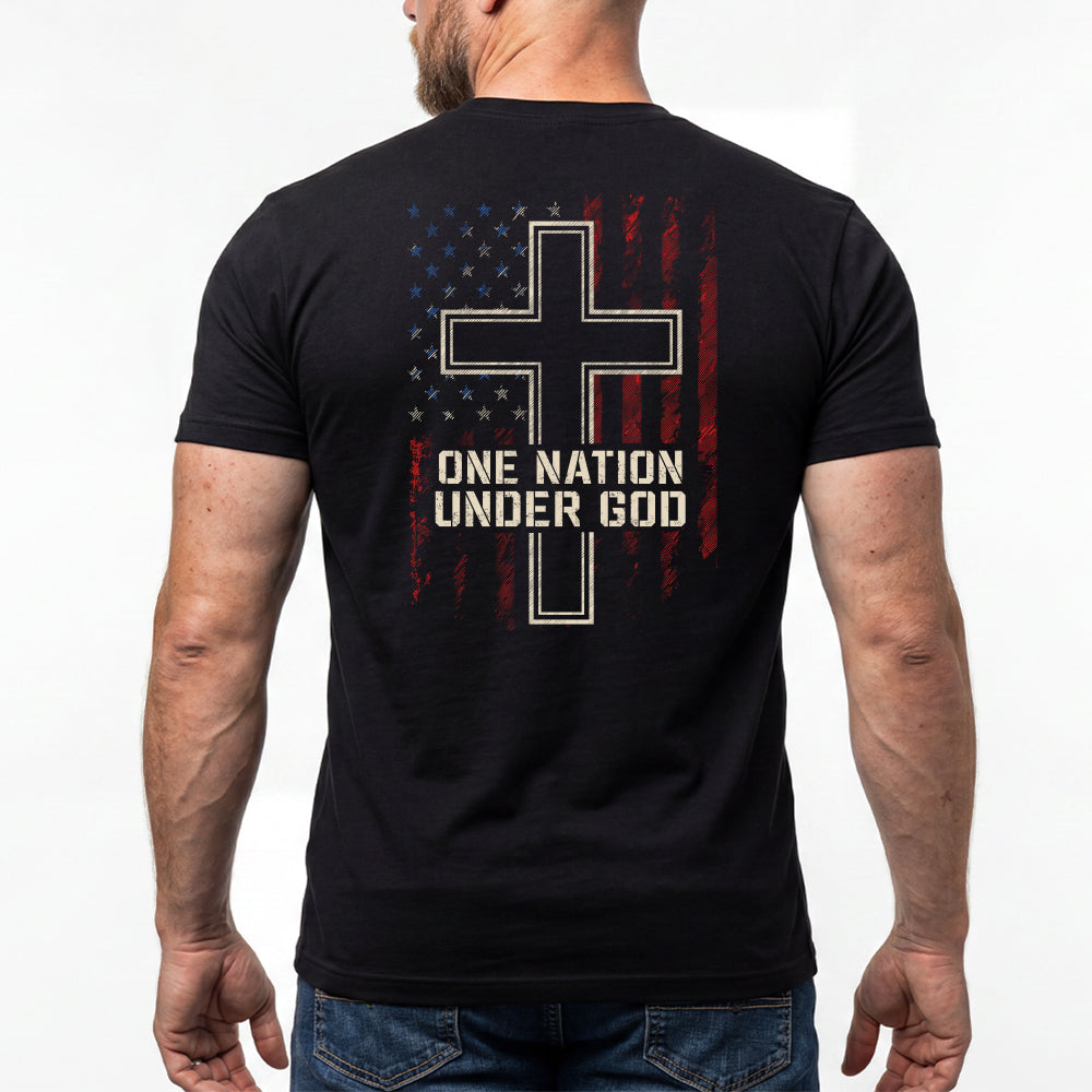One Nation Under God - Flag &amp; Cross Black Tee