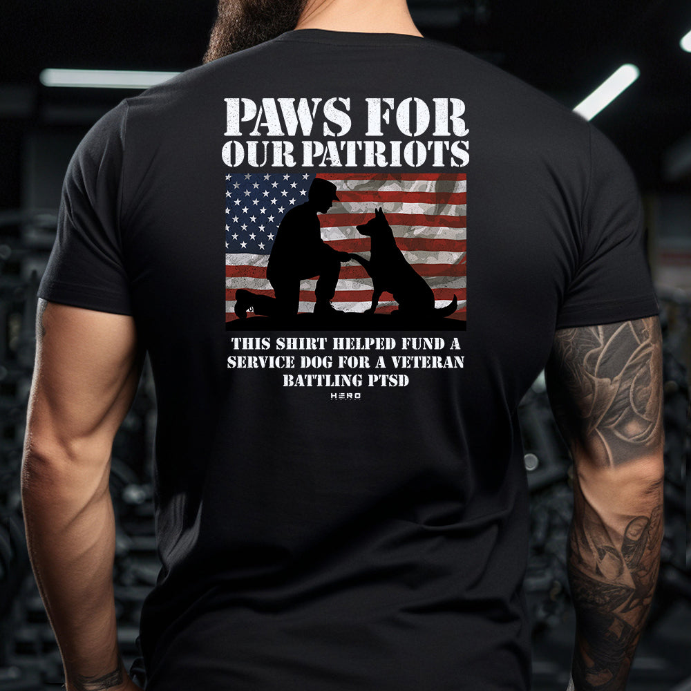 Hero Company Men&#39;s Paws For Our Patriots Black Tee - Helps Pair Veterans With A Service Dog or Shelter Dog