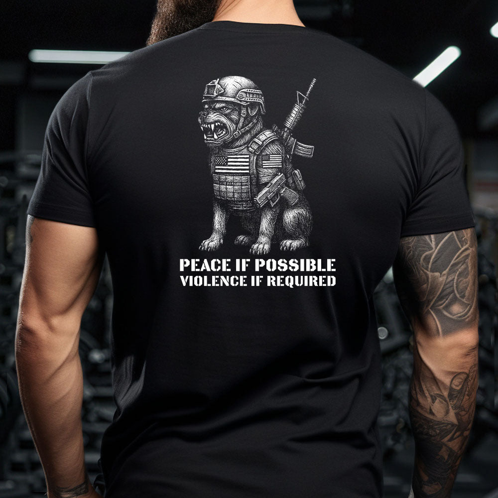 Hero Company Men's Violence If Required Black Tee - Helps Pair Veterans With A Service Dog or Shelter Dog