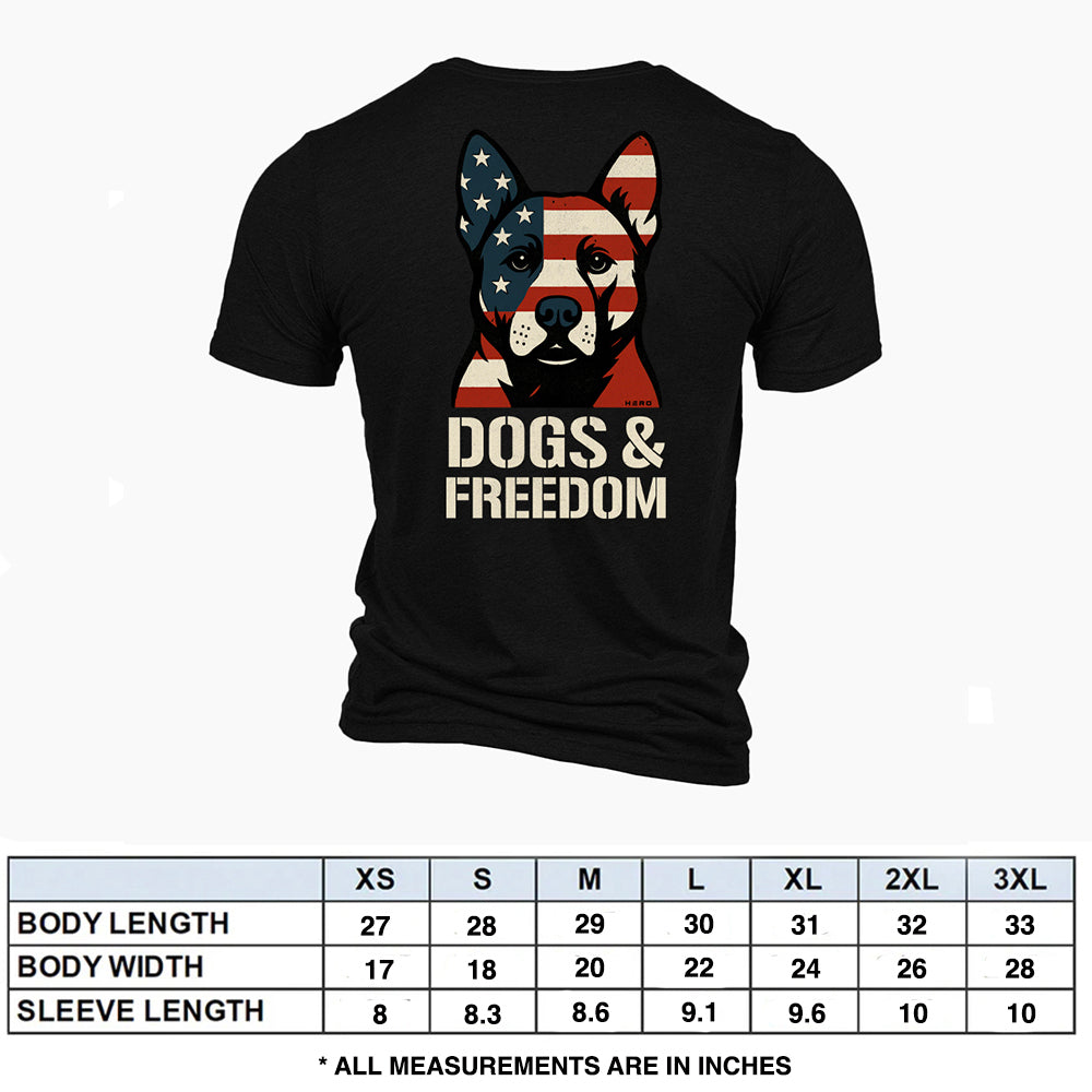 Hero Company Men's Patriotic Dogs & Freedom Black Tee - Helps Pair Veterans With A Service Dog or Shelter Dog