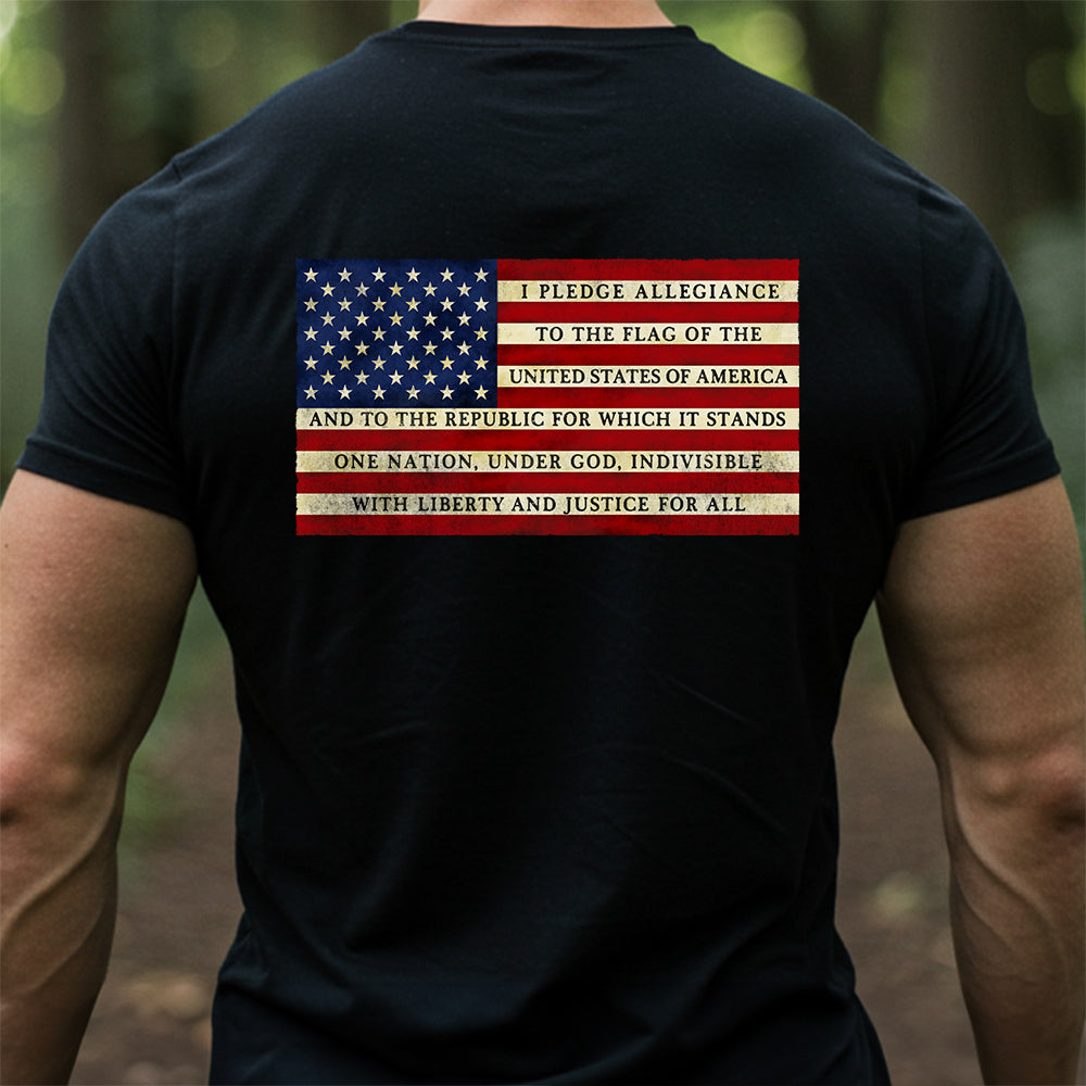 Hero Company Men&#39;s Pledge Of Allegiance Black Tee - Helps Pair Veterans With A Service Dog or Shelter Dog