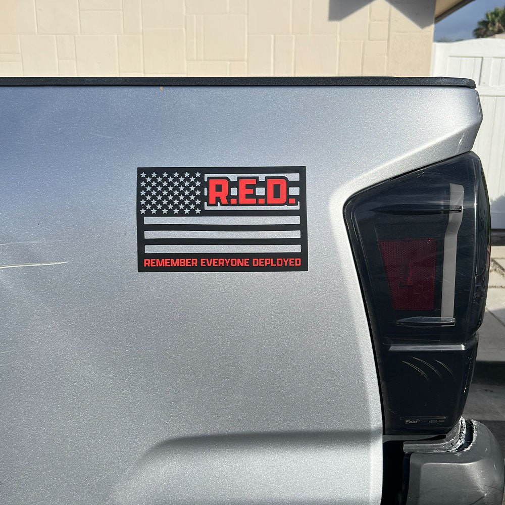 Remember Everyone Deployed Cut Out American Flag Car/ Truck Magnet- Black