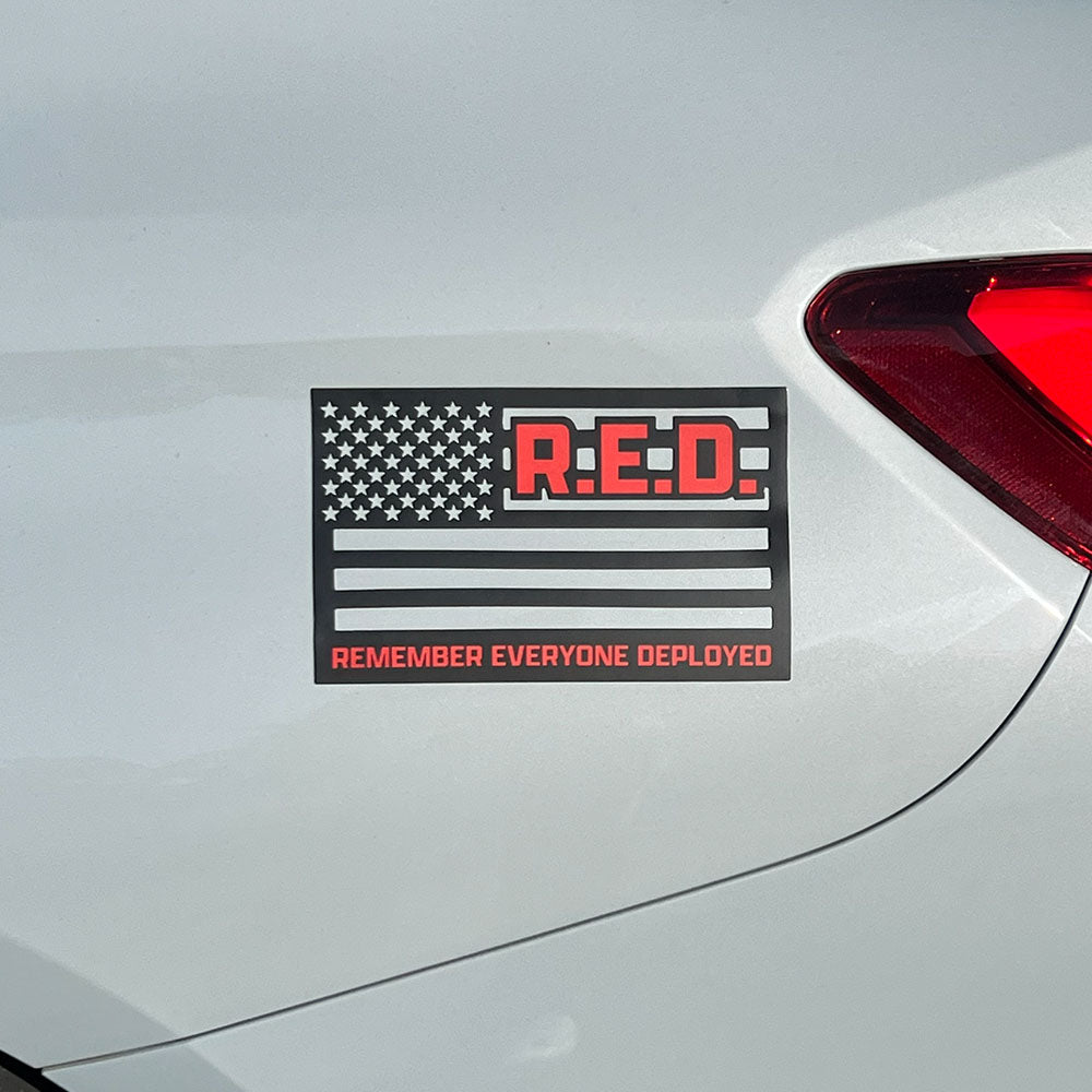 Remember Everyone Deployed Cut Out American Flag Car/ Truck Magnet- Black