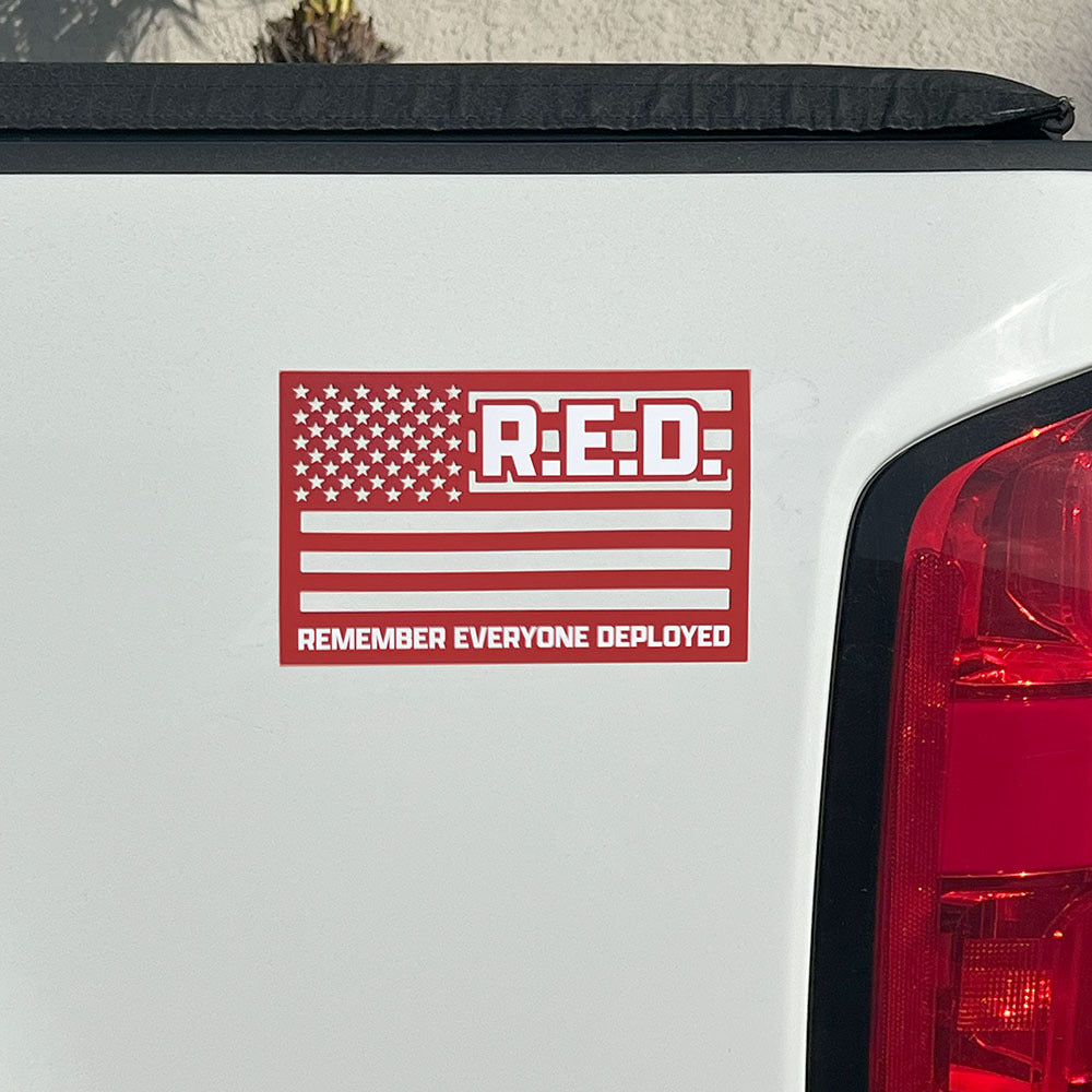 Remember Everyone Deployed Cut Out American Flag Car/ Truck Magnet- Red