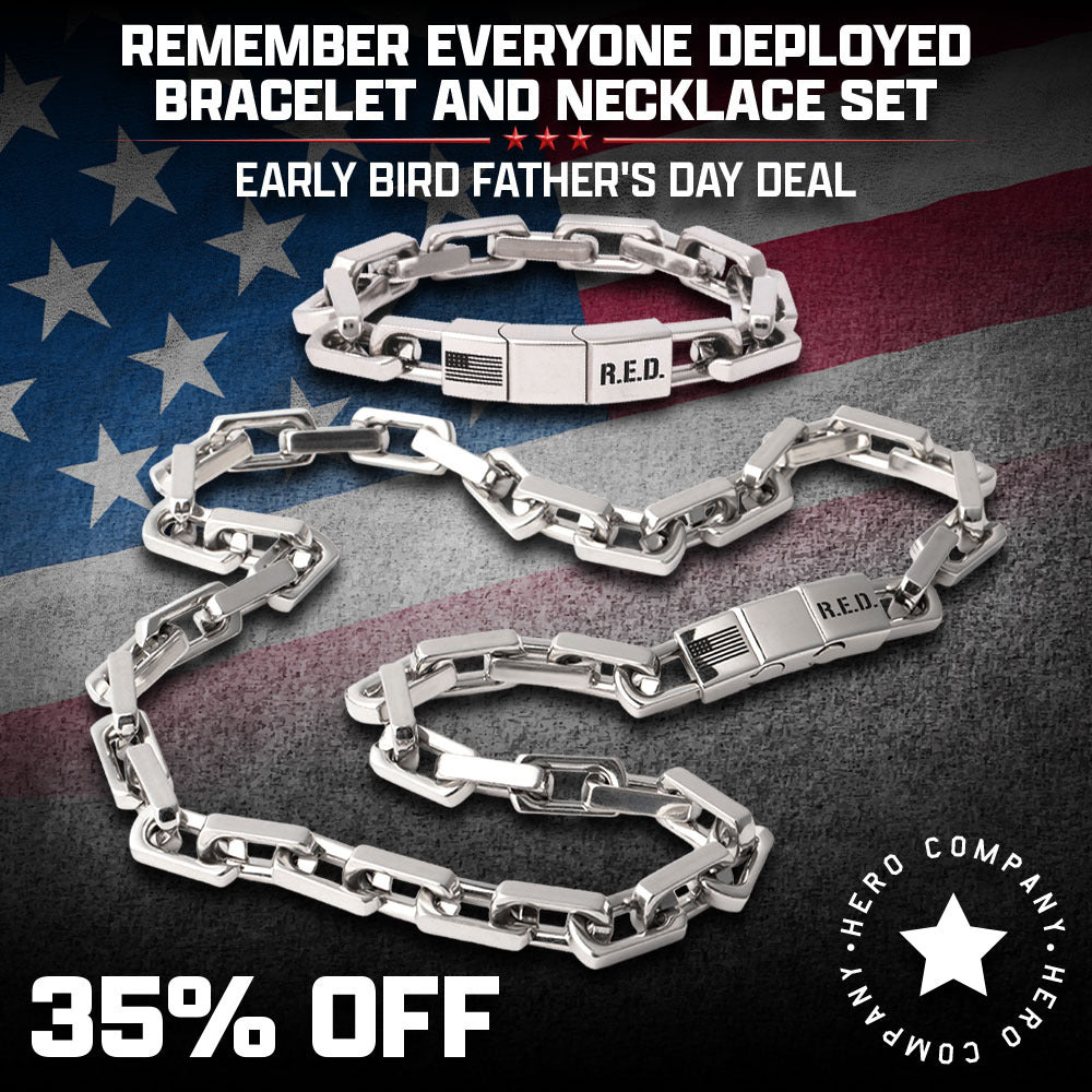 35% OFF: R.E.D. Remember Everyone Deployed Silver Bracelet and Necklace Set