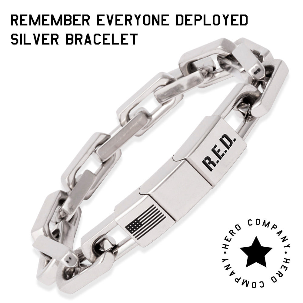 R.E.D. Remember Everyone Deployed Silver Bracelet
