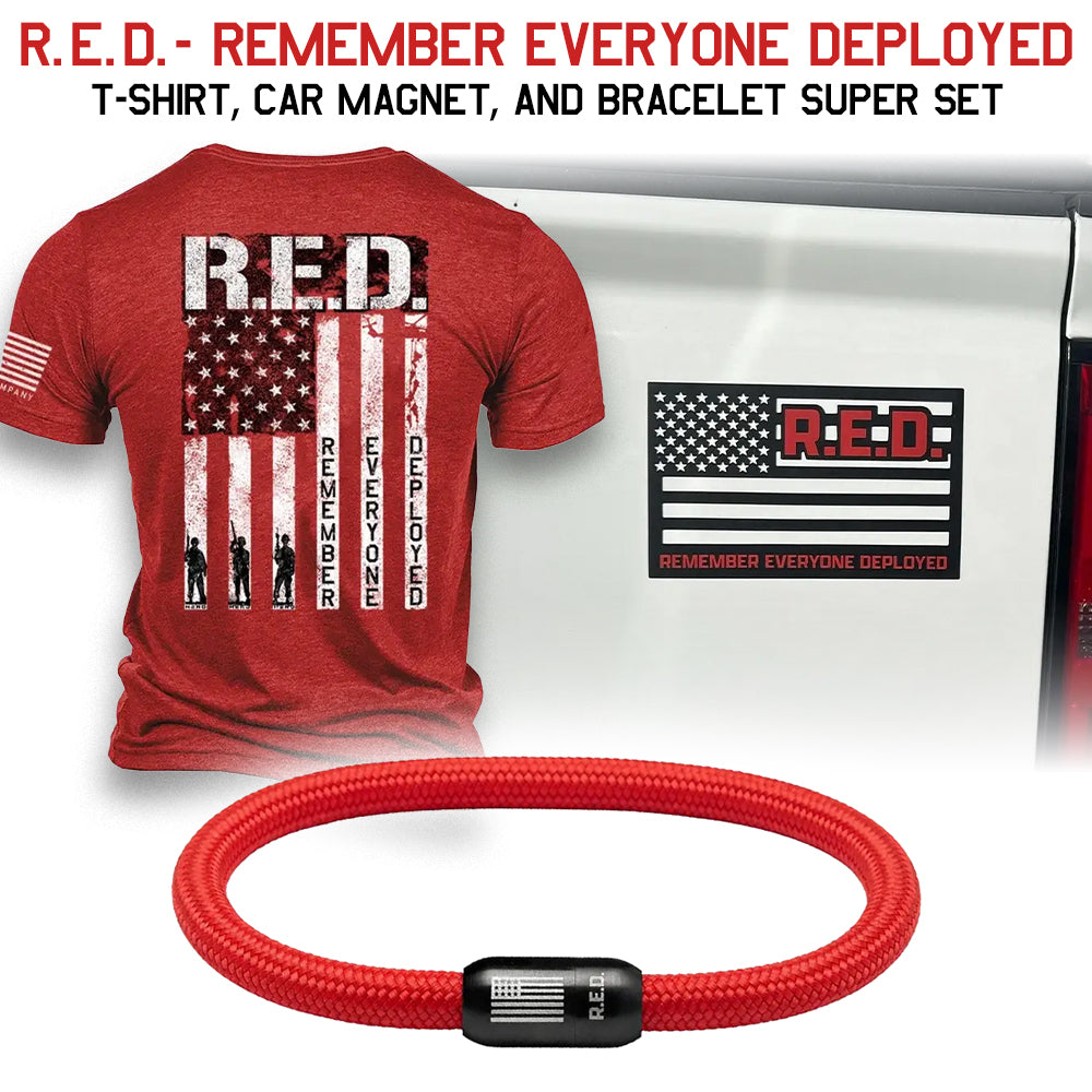 Hero Company Movement! R.E.D. Remember Everyone Deployed Tee, Bracelet and Magnet Set
