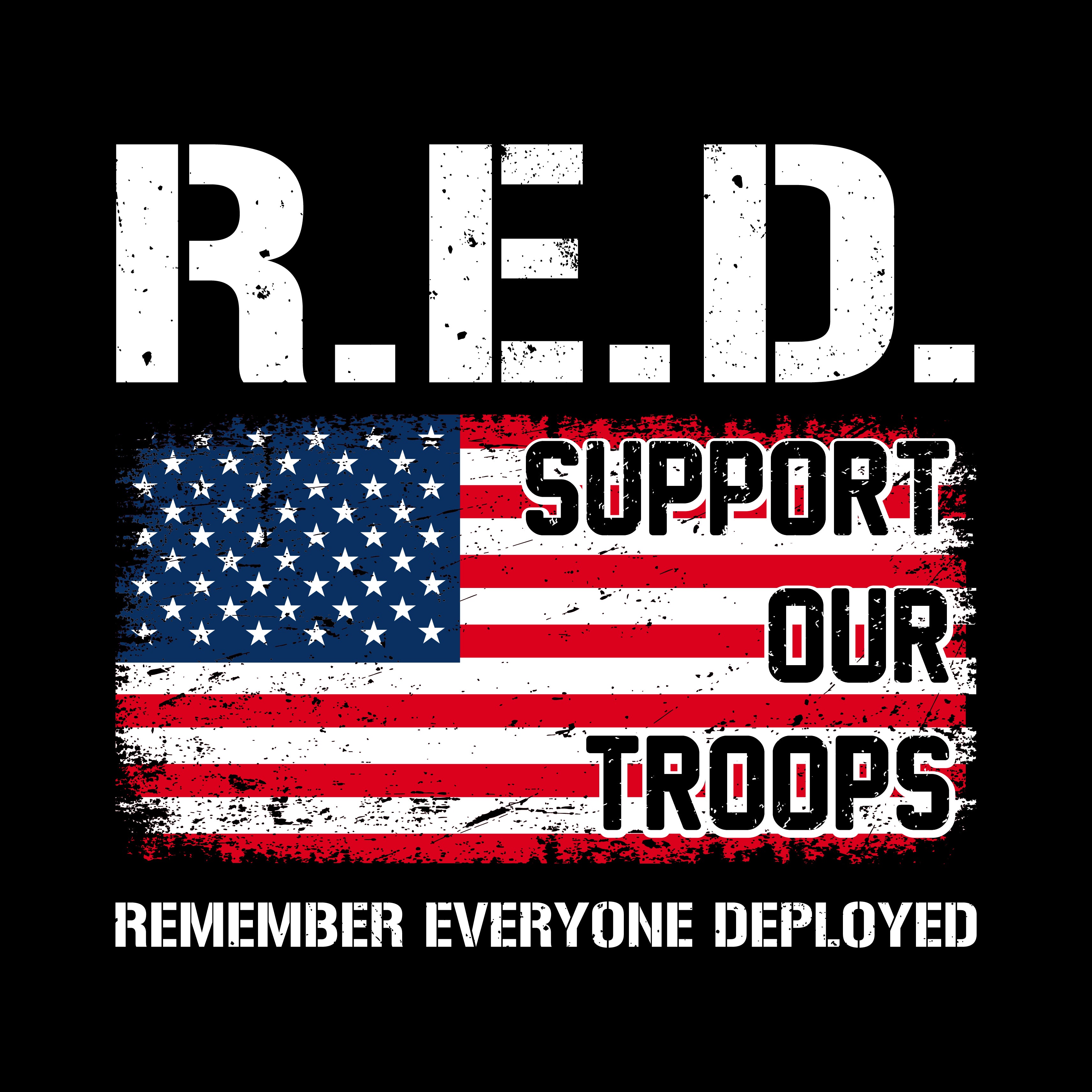 Hero Company Men's Support Our Troops Remember Everyone Deployed Black Tee - Helps Pair Veterans With A Service Dog or Shelter Dog