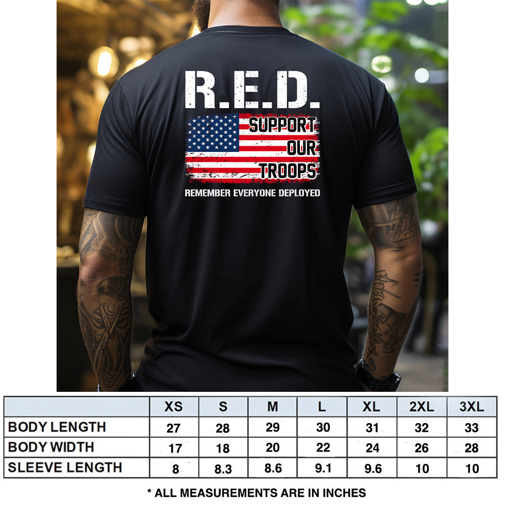 Hero Company Men's Support Our Troops Remember Everyone Deployed Black Tee - Helps Pair Veterans With A Service Dog or Shelter Dog