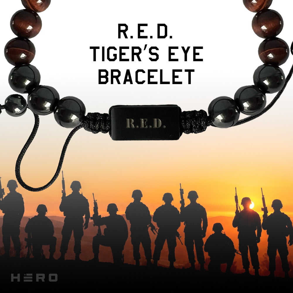 50% OFF - R.E.D. Tiger's Eye & Titanium Magnetic Bead Bracelet With Purchase of Remember Everyone Deployed Until They Come Home Tee