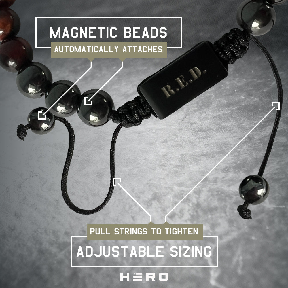 50% OFF - R.E.D. Tiger's Eye & Titanium Magnetic Bead Bracelet With Purchase of Remember Everyone Deployed Until They Come Home Tee