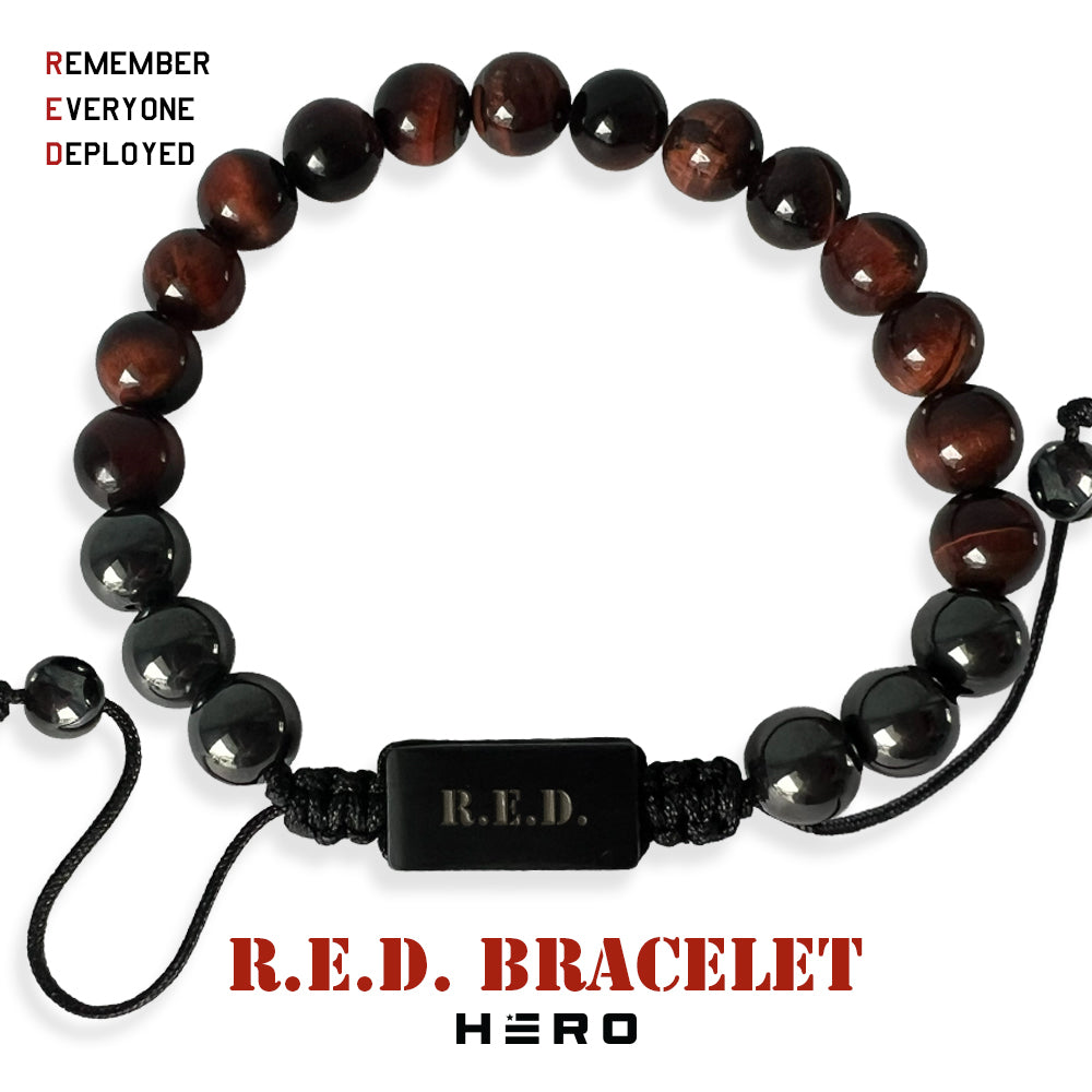 50% OFF - R.E.D. Tiger's Eye & Titanium Magnetic Bead Bracelet With Purchase of Remember Everyone Deployed Until They Come Home Tee