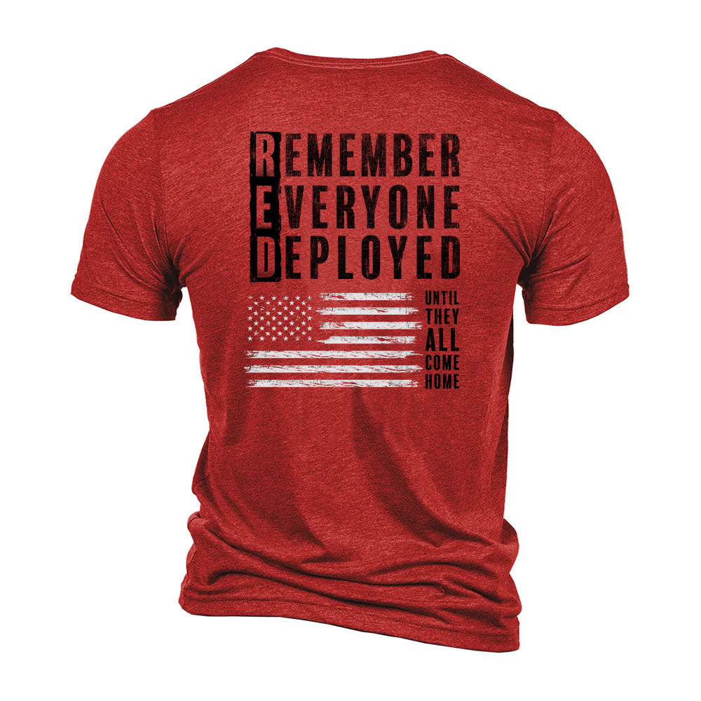 Hero Company Men's Remember Everyone Deployed Red Tee - Helps Pair Veterans With A Service Dog or Shelter Dog