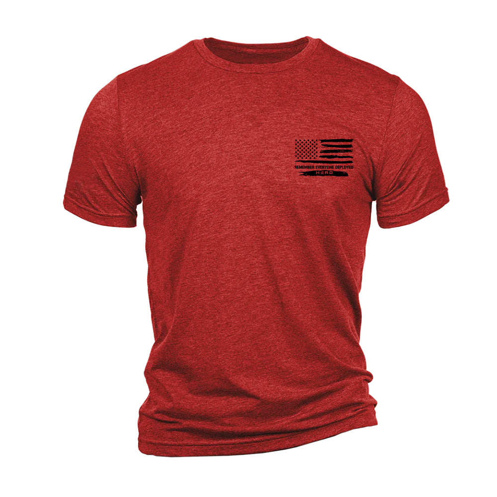 Hero Company Men's Remember Everyone Deployed Red Tee - Helps Pair Veterans With A Service Dog or Shelter Dog