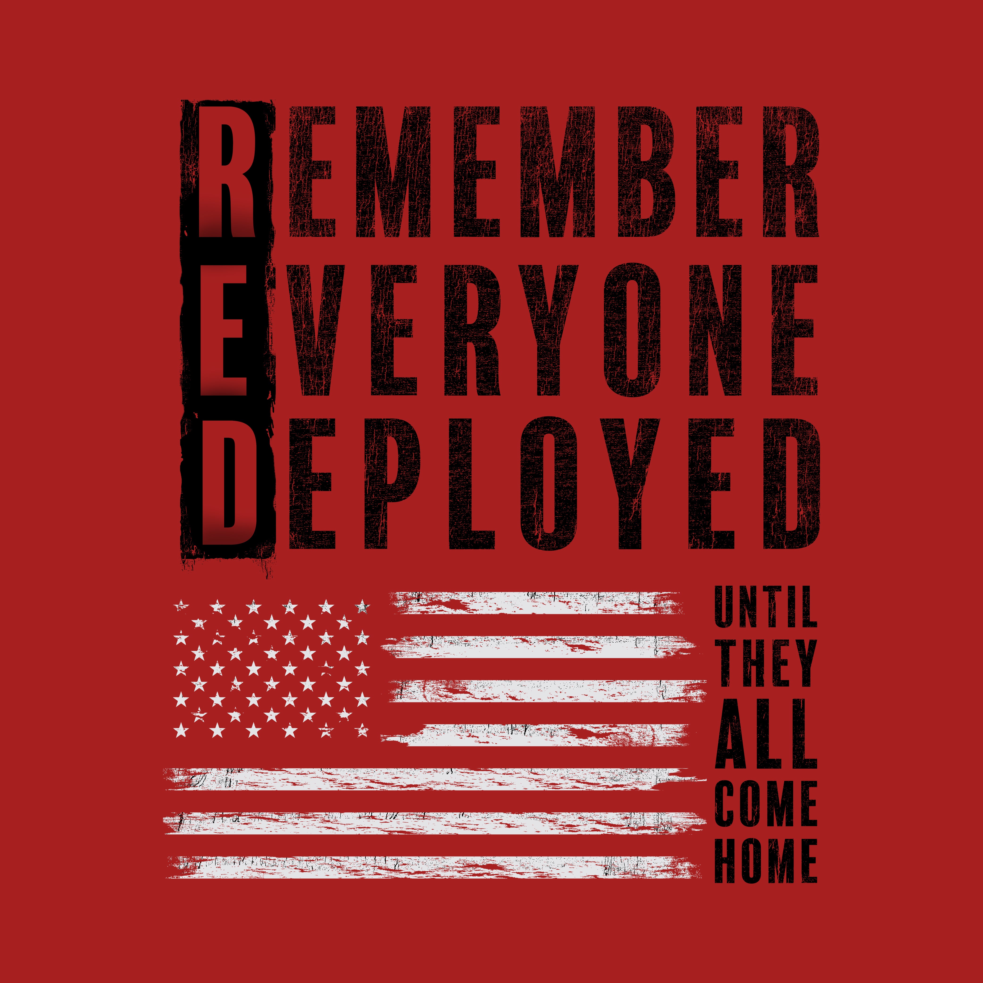 Hero Company Men's Remember Everyone Deployed Red Tee - Helps Pair Veterans With A Service Dog or Shelter Dog