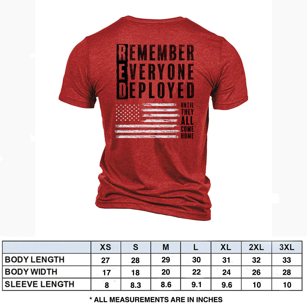 Hero Company Men's Remember Everyone Deployed Red Tee - Helps Pair Veterans With A Service Dog or Shelter Dog