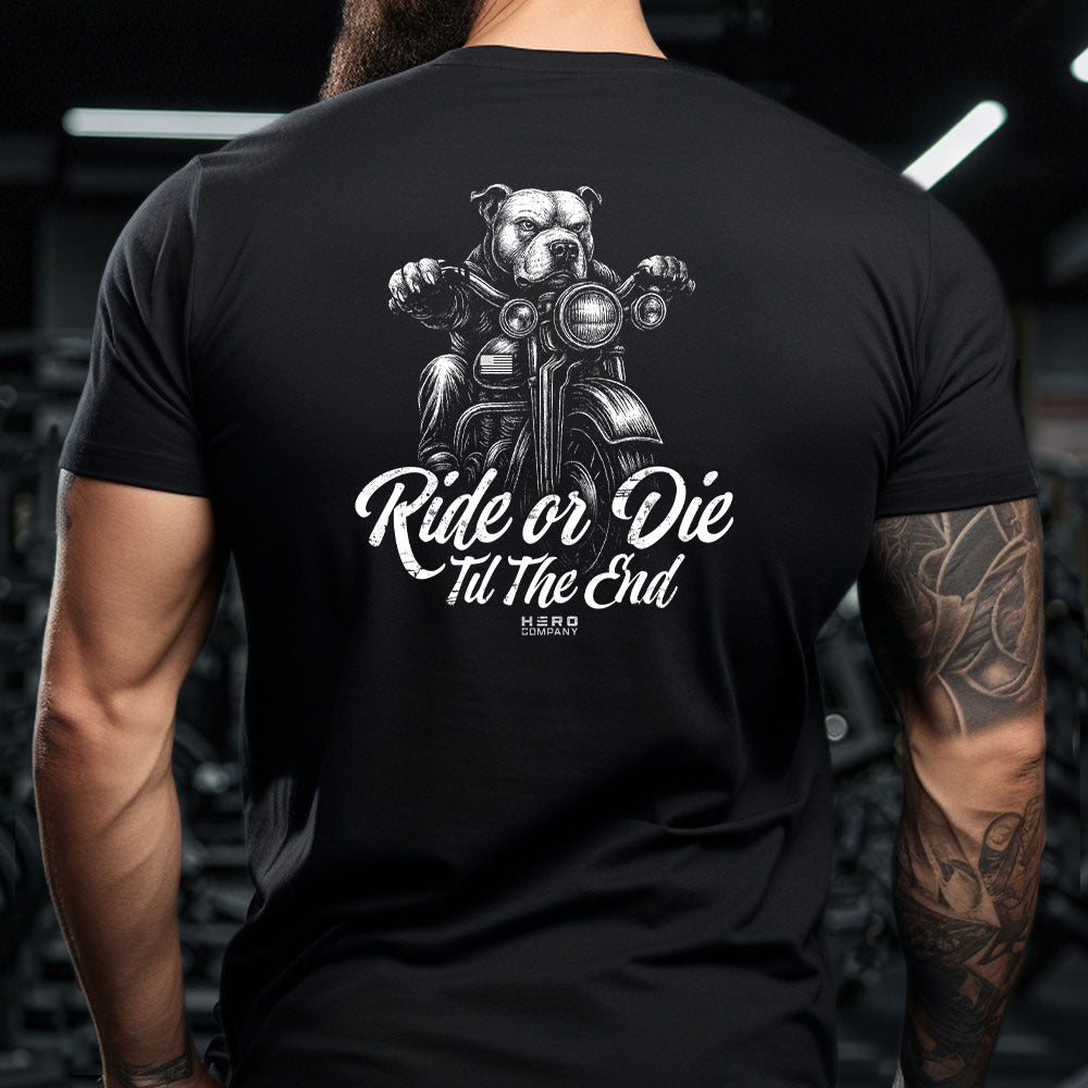 Hero Company Men's Ride Or Die Black Tee - Helps Pair Veterans With A Service Dog or Shelter Dog